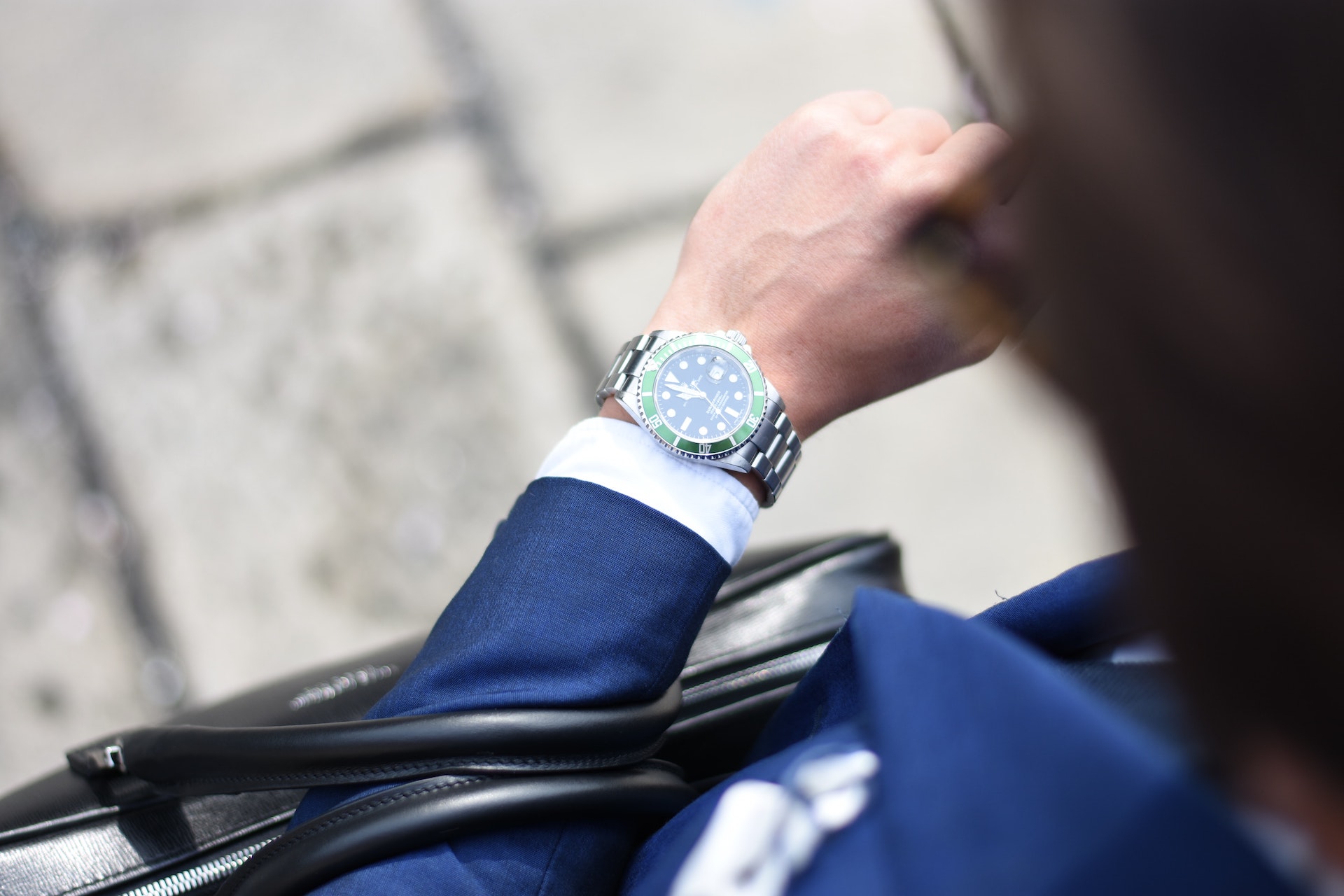 Blue suit with green Rolex